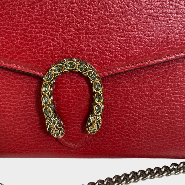Gucci Calfskin Dionysus Mini Leather Chain Bag Red