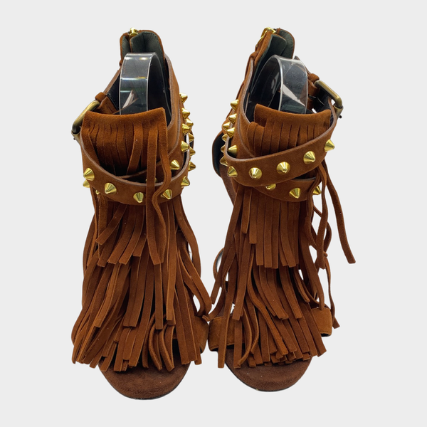 AUTHENTIC Giuseppe Zanotti shops brown fringe wedges