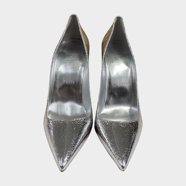 Silver patent best sale leather pumps