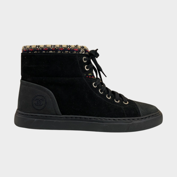 Chanel black cheap suede sneakers