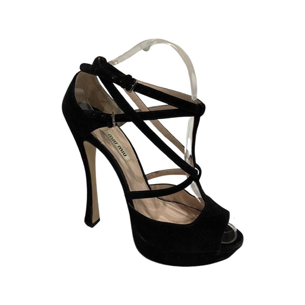 Miu shops miu black platform heels