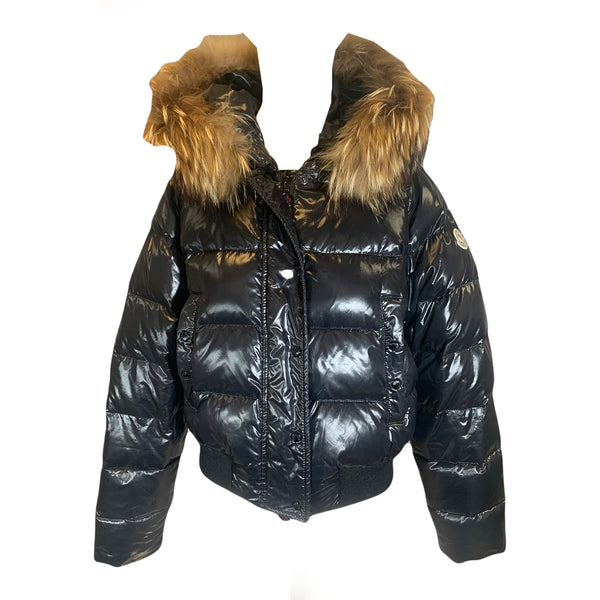 Moncler black down bomber jacket with fur collar – Loop Generation