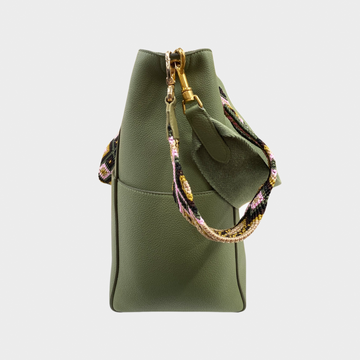 Celine women s green Sangle Seau leather bucket bag with a strap