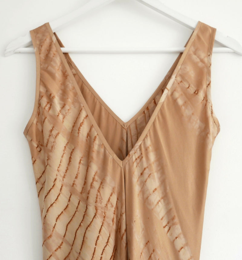 VOZ gold tie dye silk charmeuse double V dress