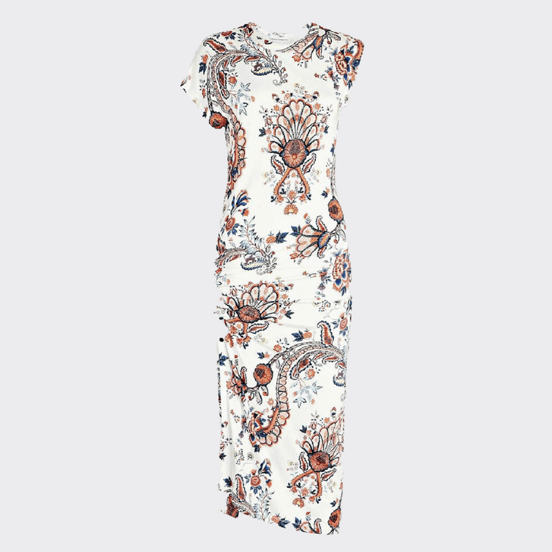 Paco Rabanne women's white and red paisley ruched dress