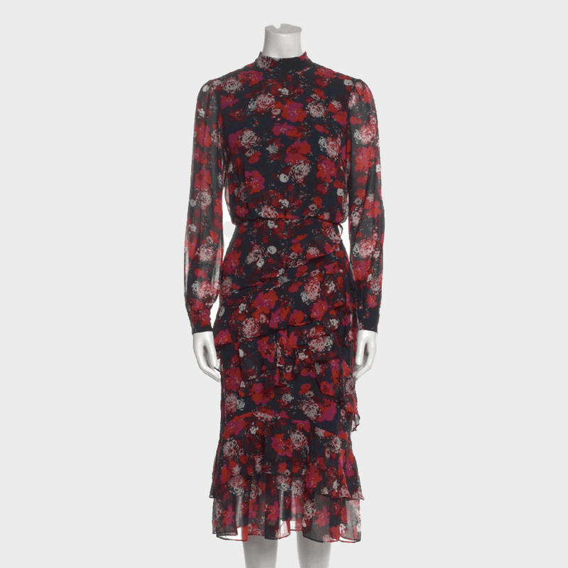 Saloni women's red midi length floral print dress