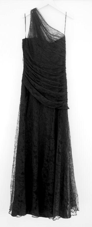 Roberto Cavalli One Shoulder Black Lace Gown Dress