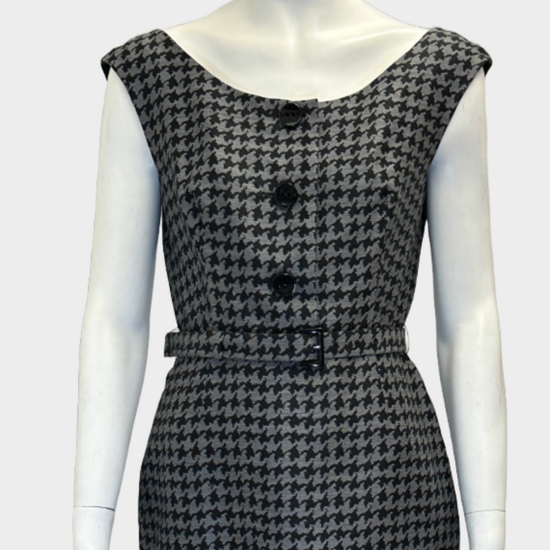 Prada black and white houndstooth wool sleeveless dress