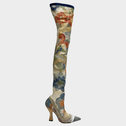 Fendi women's multicoloured flower print mesh knee-high boots