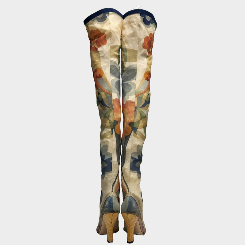 Fendi women's multicoloured flower print mesh knee-high boots