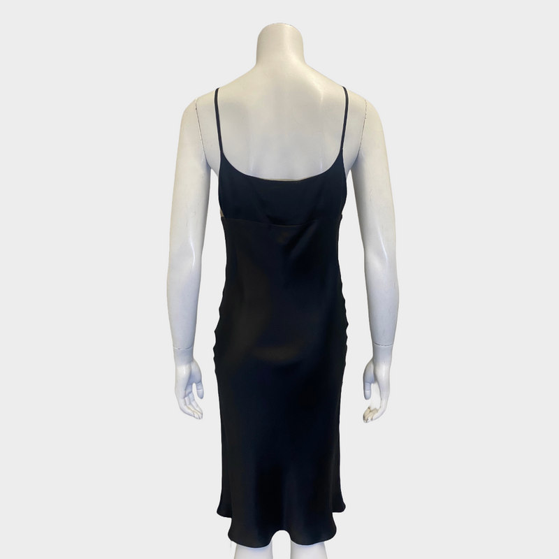 Maison Margiela black silk slip dress with lace trim on bust