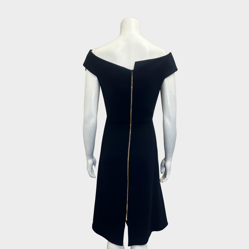 Roland Mouret navy blue asymmetrical boat neckline mid-length dress