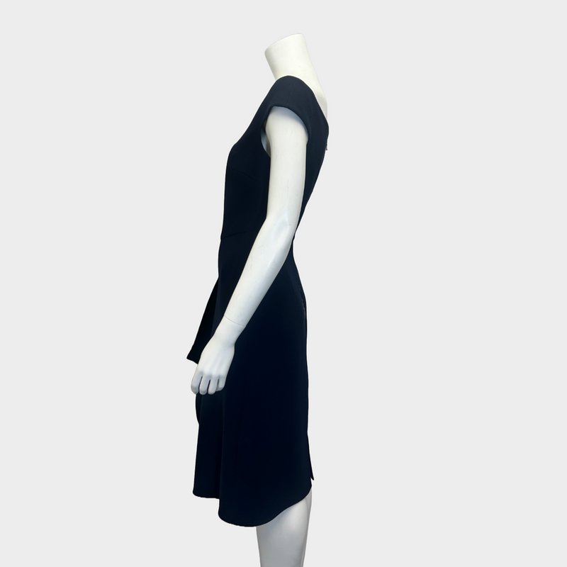 Roland Mouret navy blue asymmetrical boat neckline mid-length dress