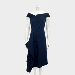 Roland Mouret navy blue asymmetrical boat neckline mid-length dress