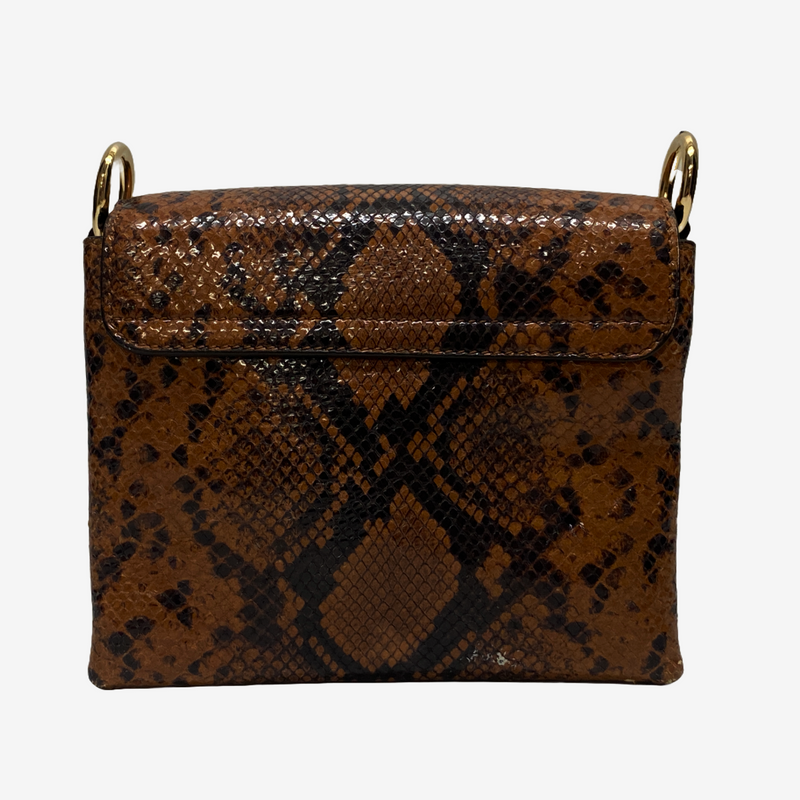 Alexander Mcqueen women's tan snakeskin leather handbag with gold skull closure