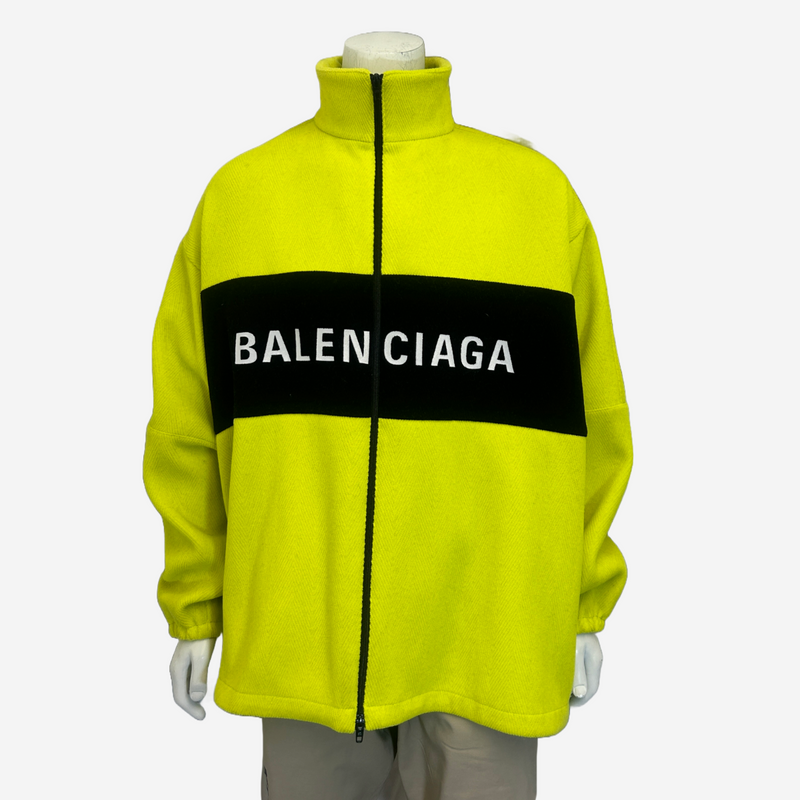 Balenciaga men's neon yellow zip-up fleece jacket