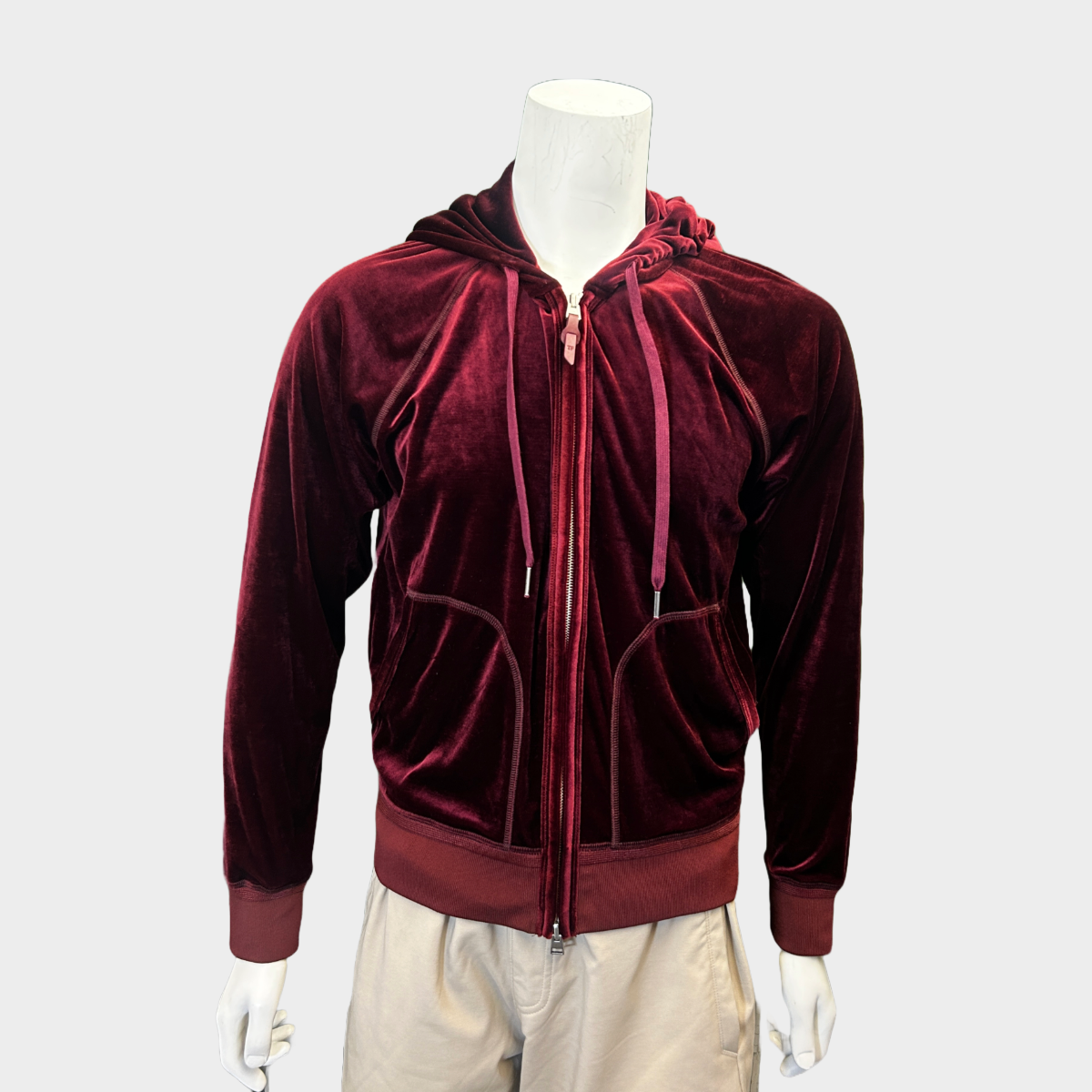 Burgundy velour hoodie mens online