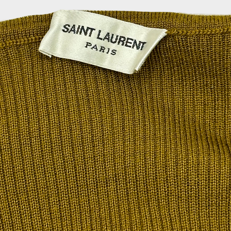 Saint Laurent women's brown ribbed silk roll-neck top