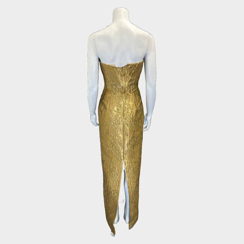 Emilia Wickstead gold metallic brocade strapless Laelia maxi dress