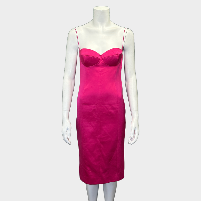 Magda Butrym fuchsia silk spaghetti strap dress with bust-cups