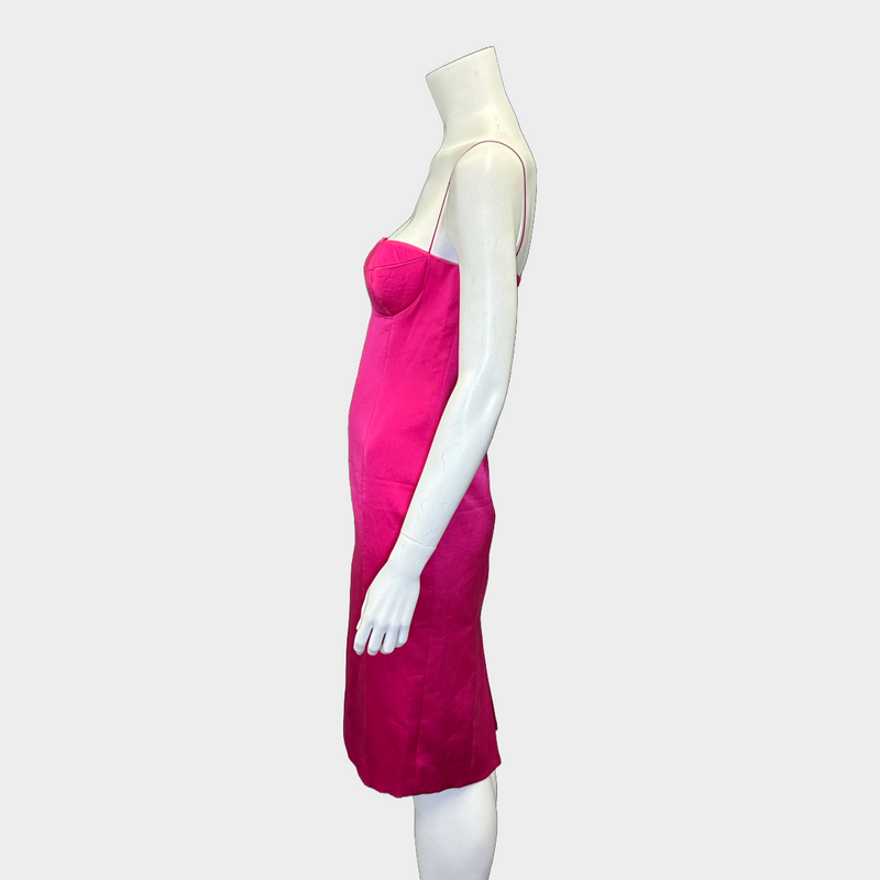 Magda Butrym fuchsia silk spaghetti strap dress with bust-cups