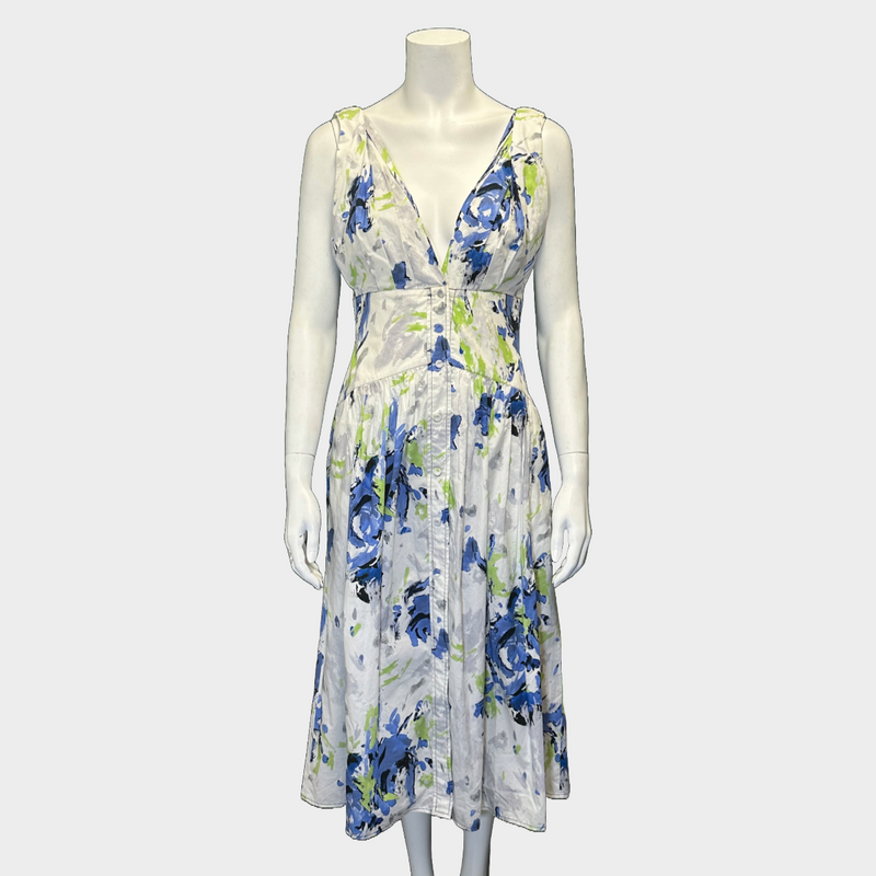 Philosophy white and blue flower print cotton buttoned dress