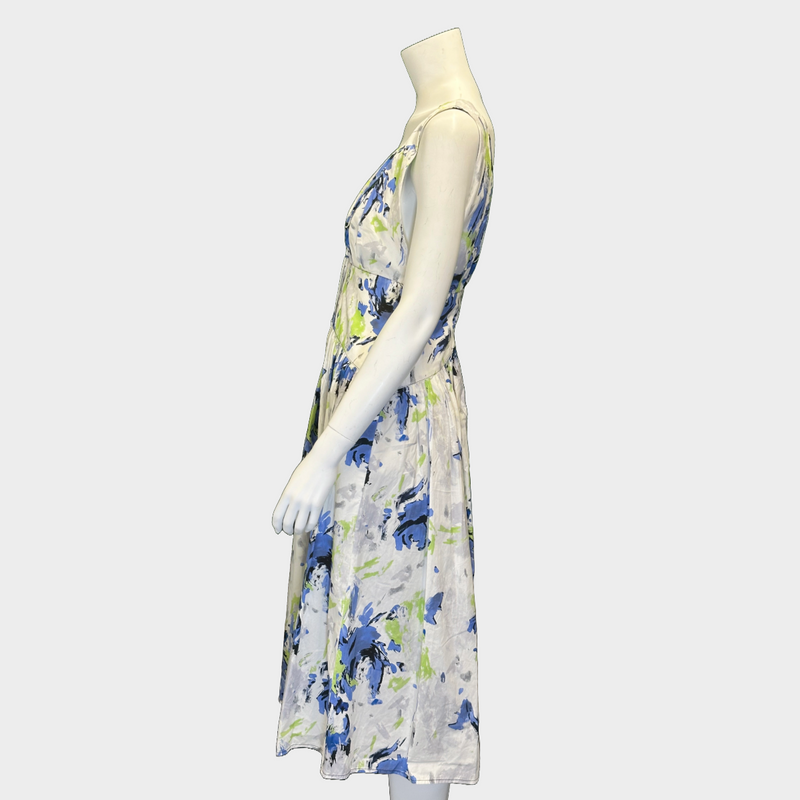 Philosophy white and blue flower print cotton buttoned dress