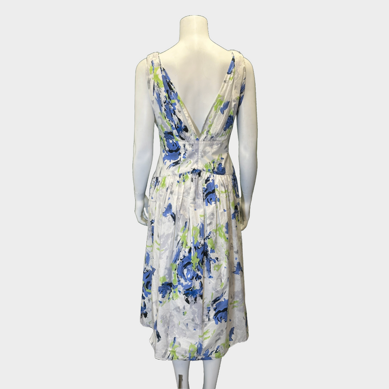 Philosophy white and blue flower print cotton buttoned dress