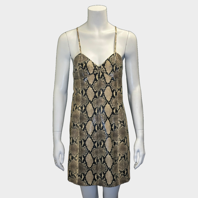 Gucci women's beige snake embossed lambskin mini dress