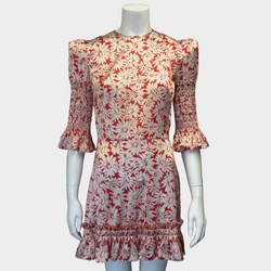 The Vampire's Wife red and white flower print silk ruched short sleeves dress