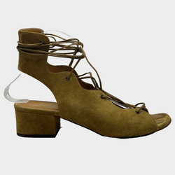 Saint Laurent camel suede lace-up heeled sandals