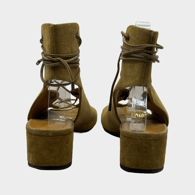 Saint Laurent camel suede lace-up heeled sandals