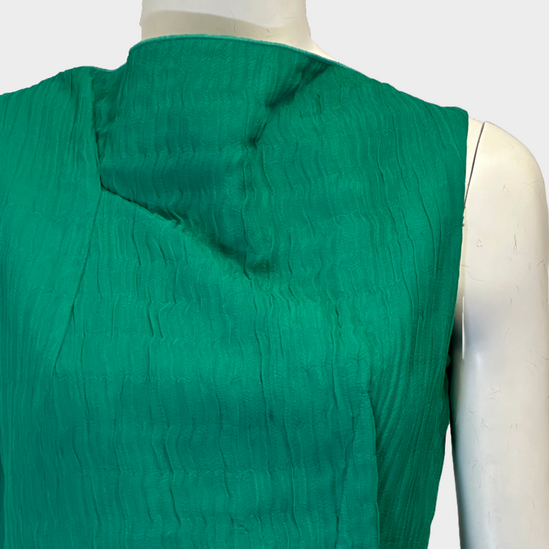 Roland Mouret green textured silk blend sleeveless dress with draped neckline