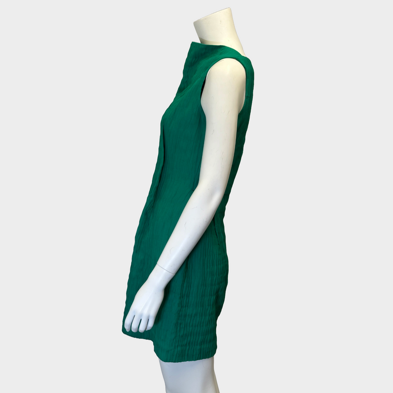 Roland Mouret green textured silk blend sleeveless dress with draped neckline