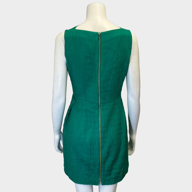 Roland Mouret green textured silk blend sleeveless dress with draped neckline