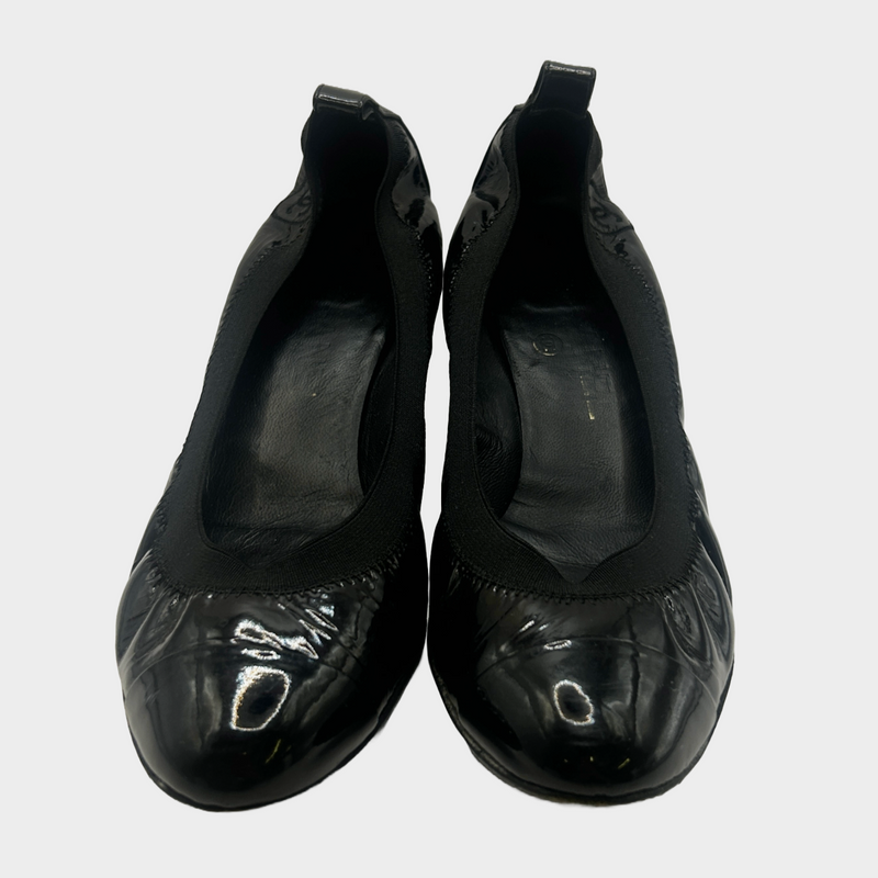 Chanel black patent leather vintage block heels