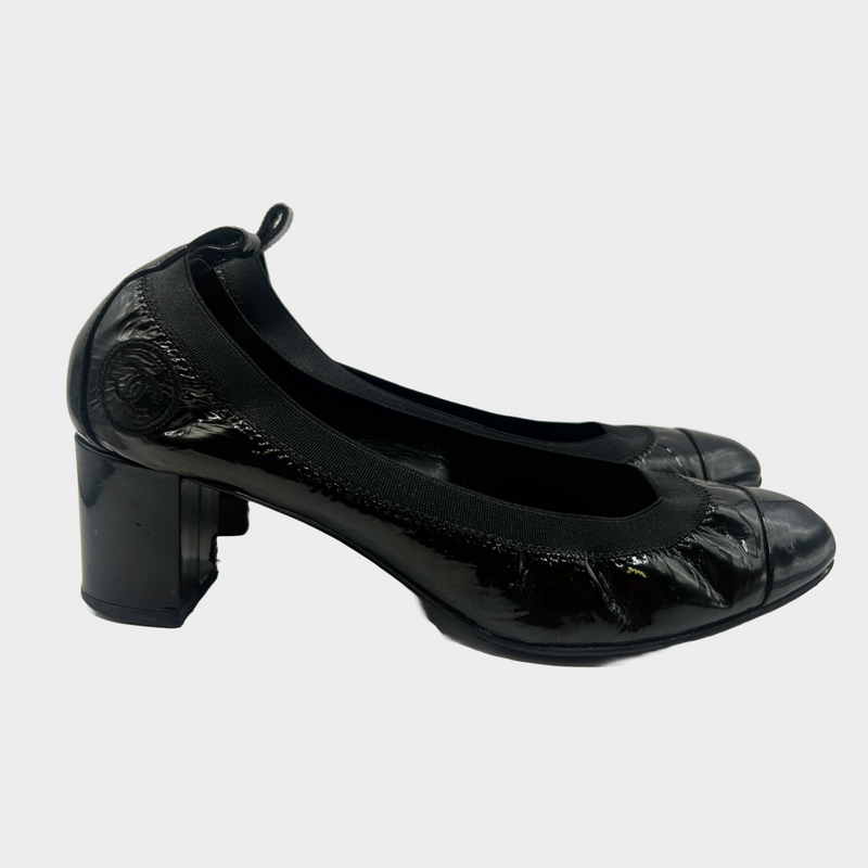 Chanel black patent leather vintage block heels