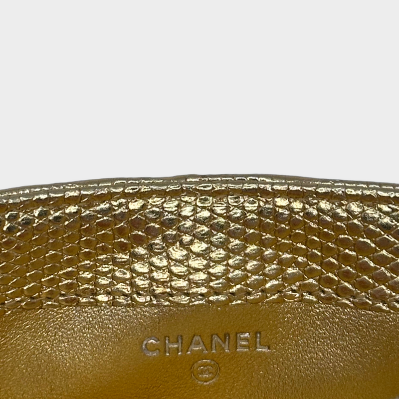 Chanel women's gold rose metallic python embossed leather wallet on chain