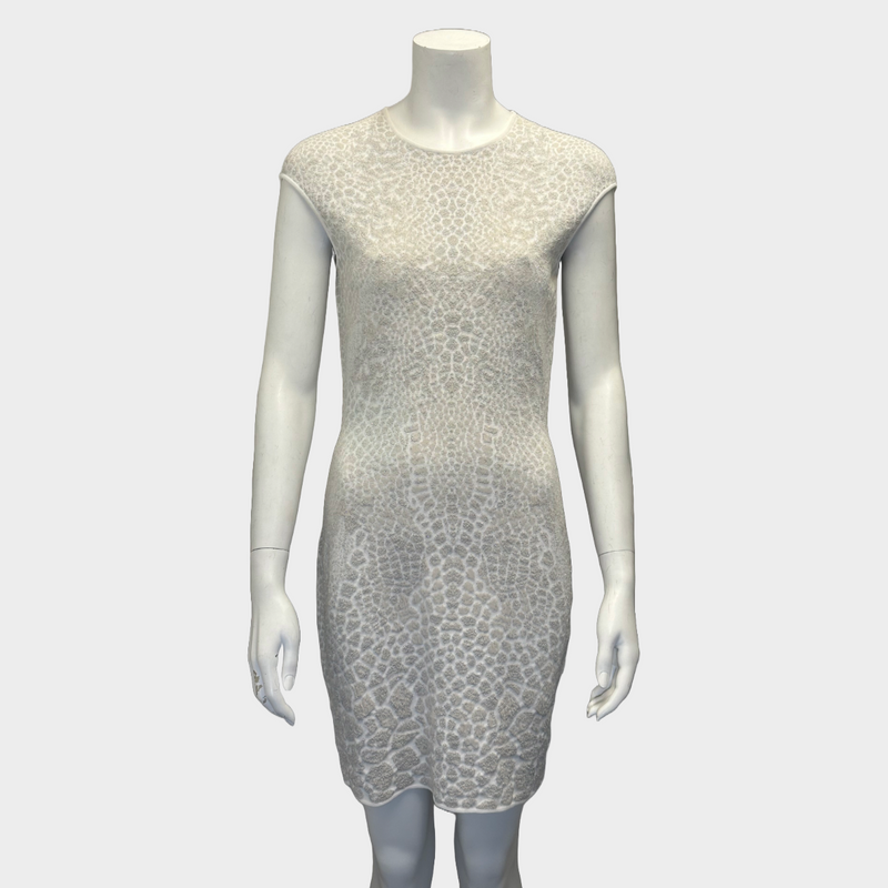 Alexander Mcqueen white and silver animal pattern jacquard dress