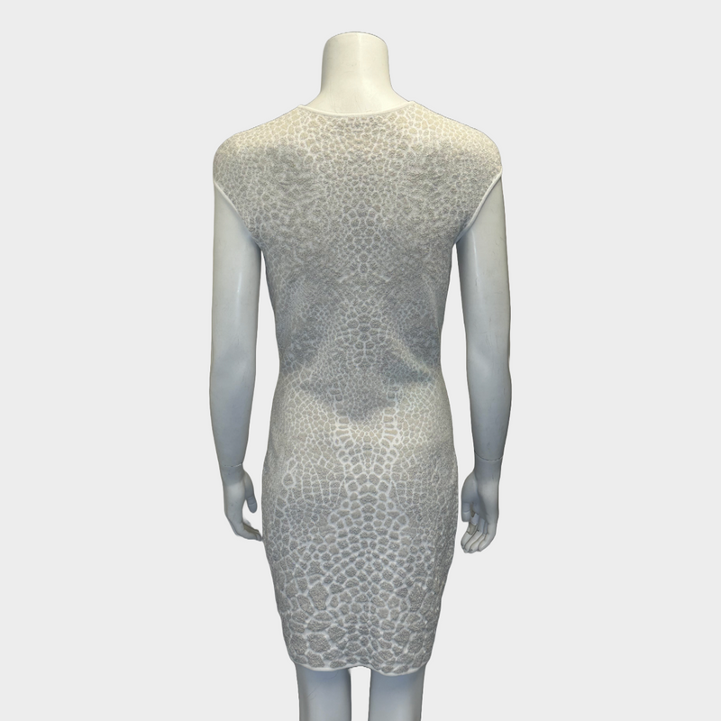 Alexander Mcqueen white and silver animal pattern jacquard dress