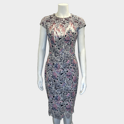 PETER PILOTTO navy and pink flower print embroidered dress