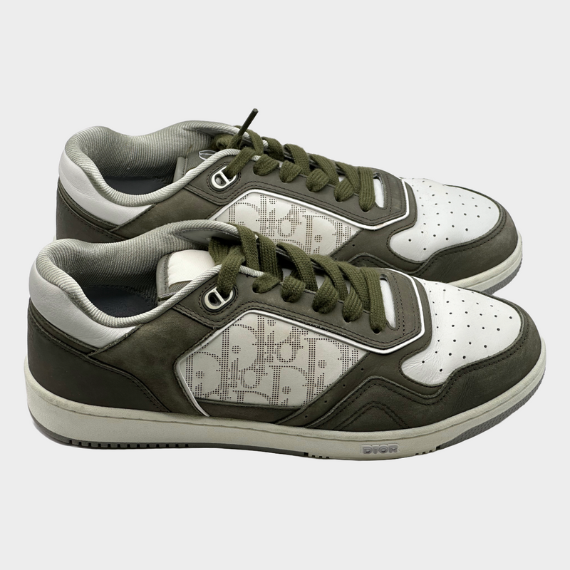 DIOR men's green and white logo print oblique B27 trainers