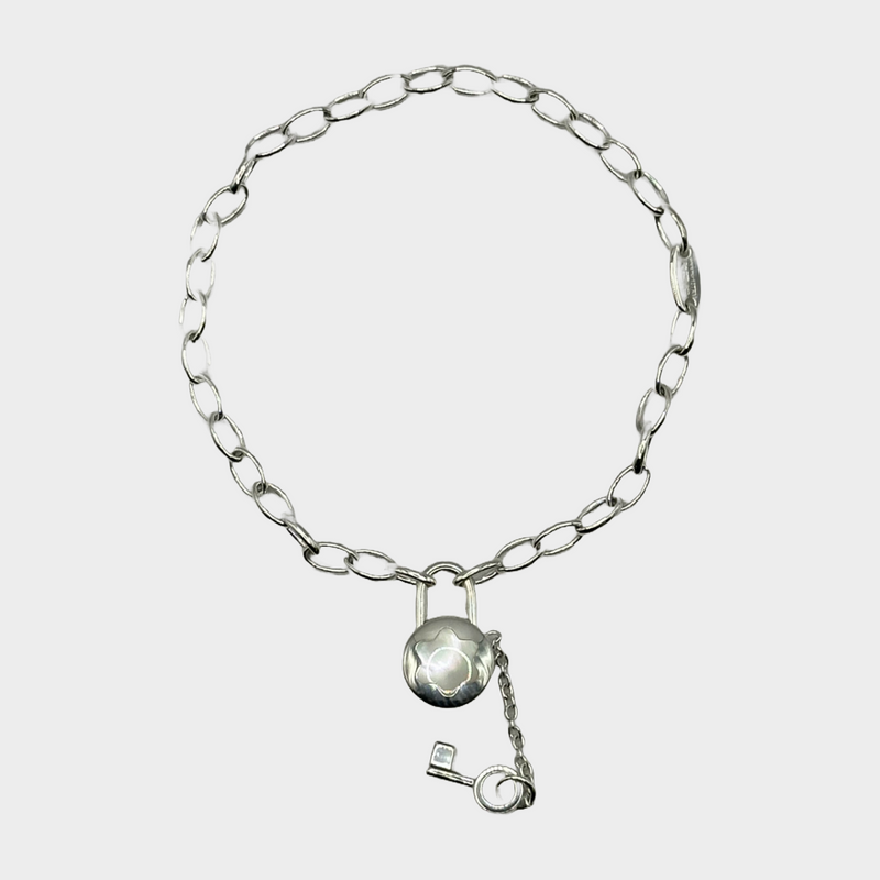 Mont Blanc women's silver and mother of pearl lock key chain bracelet