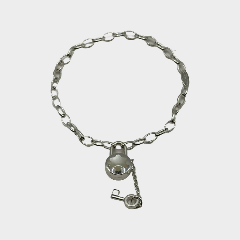 Mont Blanc women's silver and mother of pearl lock key chain bracelet