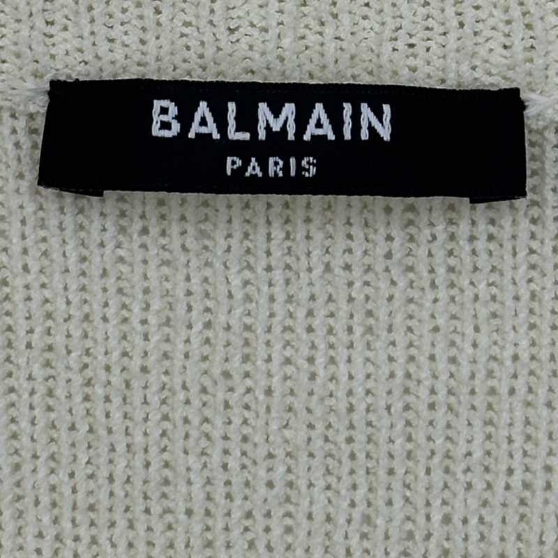 BALMAIN black and white striped cotton short sleeved jumper with gold tone buttons