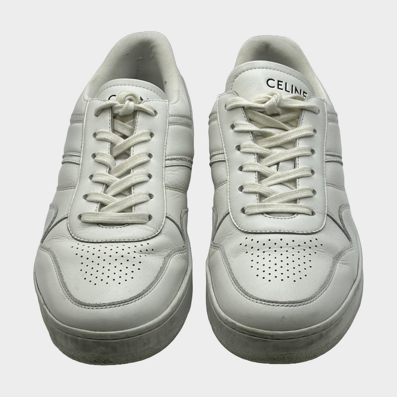 Celine women's white leather logo trainers