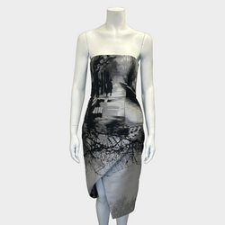 MARY KATRANTZOU grey and black print jacquard bustier dress