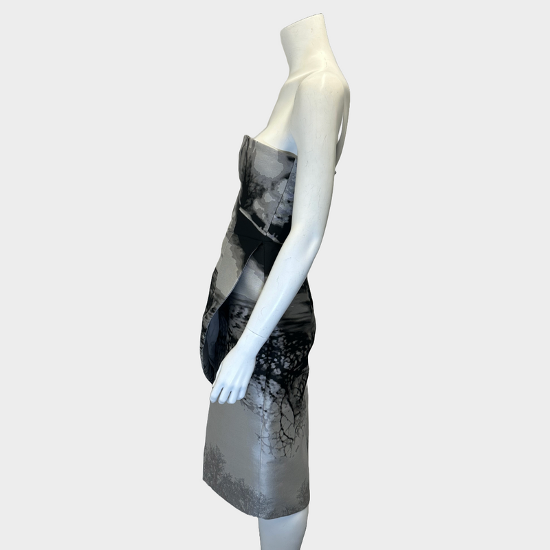 MARY KATRANTZOU grey and black print jacquard bustier dress