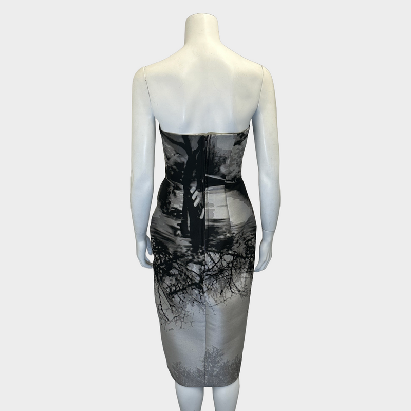 MARY KATRANTZOU grey and black print jacquard bustier dress