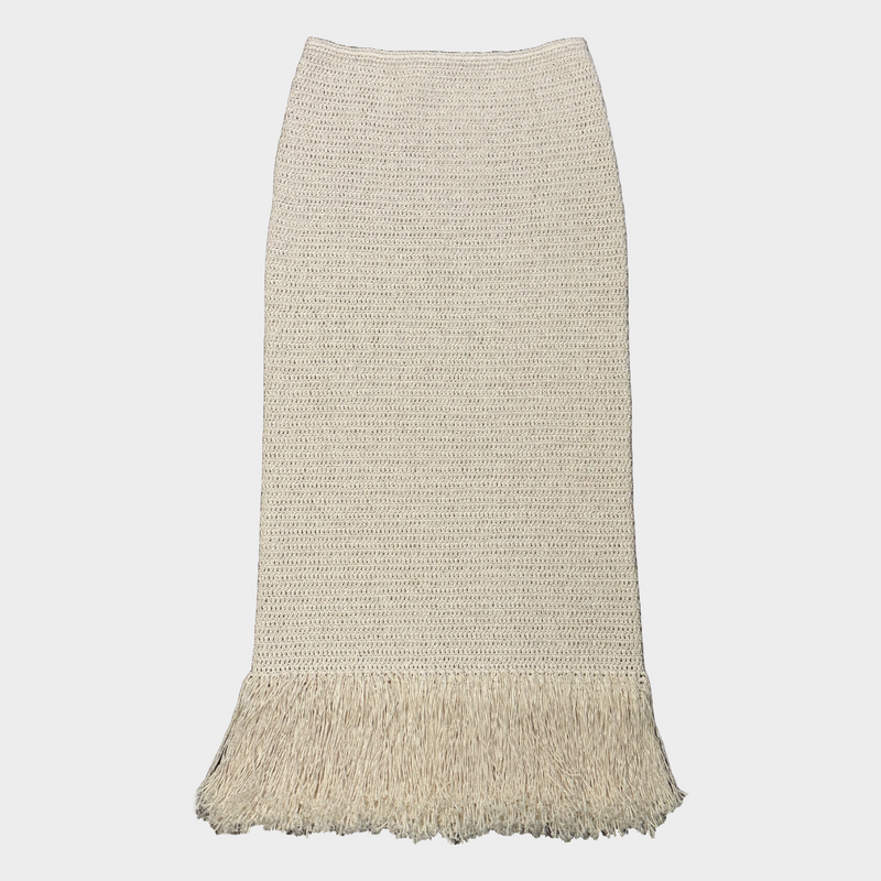 Magda Butrym beige knitted cotton midi skirt with a frill